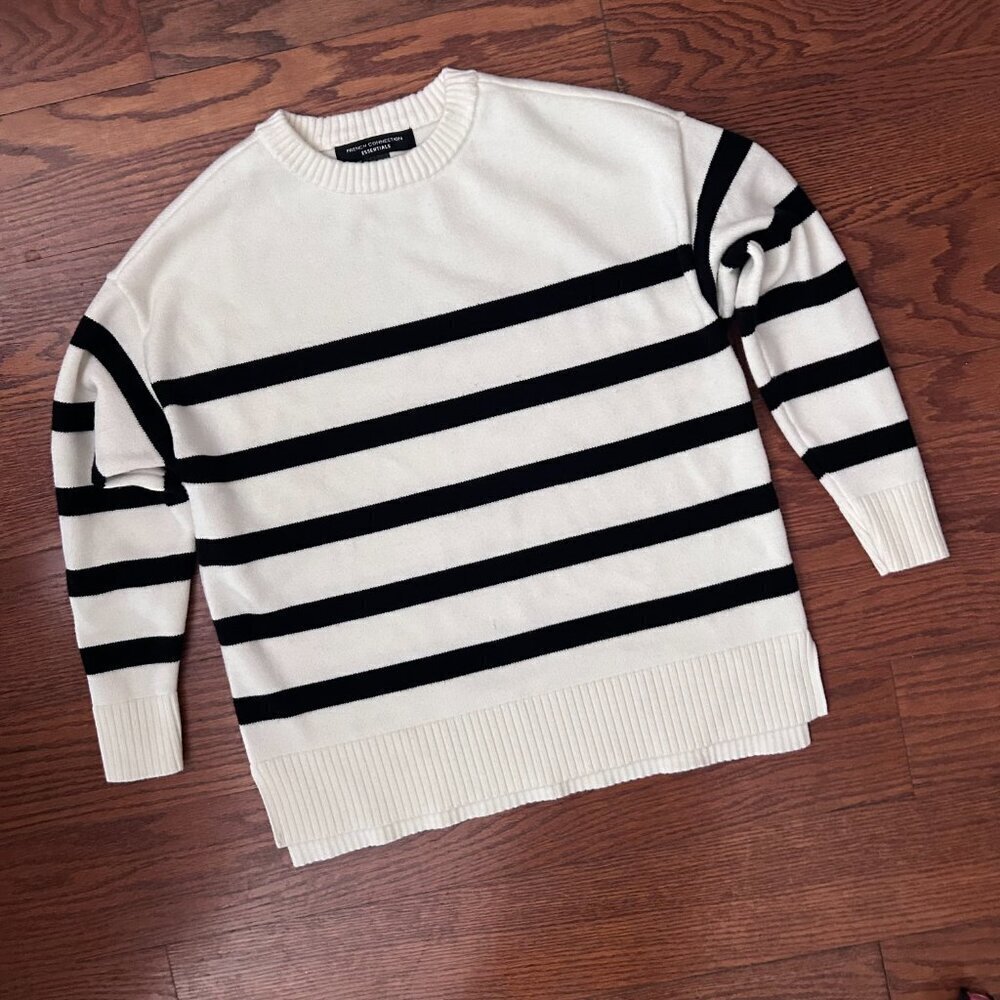 French Connection Striped Crewneck Sweater Size Small Drop Shoulder - Picture 2 of 10